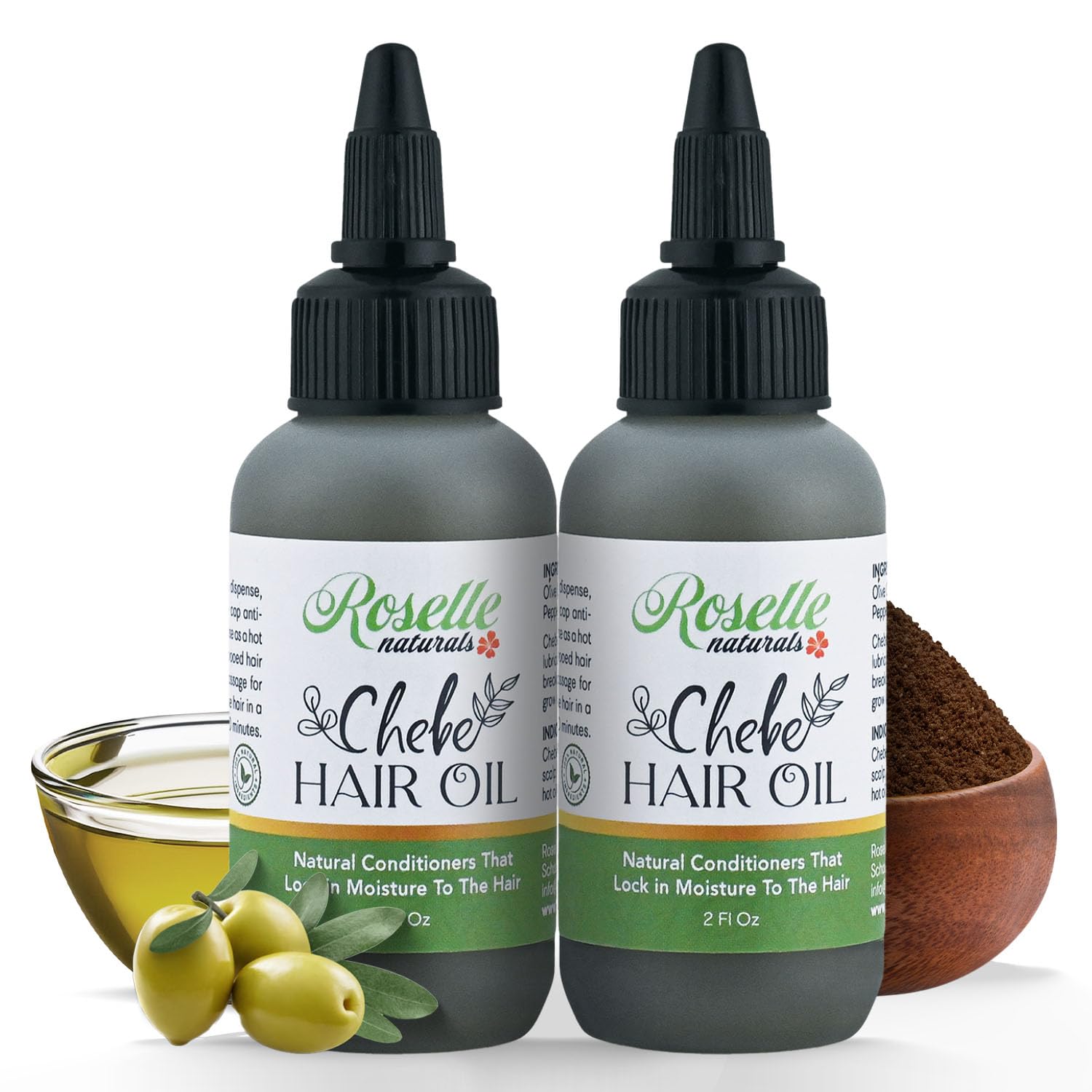 Roselle Naturals Chebe Oil for Hair Growth for Black Women, Chebe Oil Hair Growth Products Made in USA 2 Pack - Chebe Powder Chebe Hair Grease for Stronger, Longer, Thicker Hair, 2 Oz