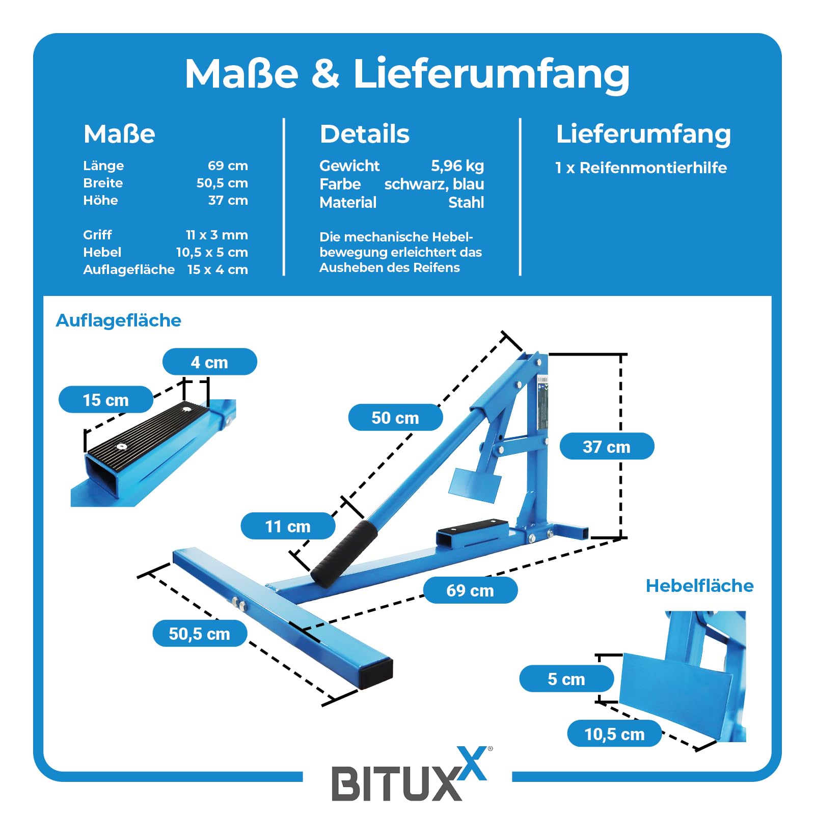 BITUXX Reifenmontierhilfe Reifenmontiergerät Reifenmontiermaschine Reifenmontagegerät Reifenmontagemaschinen Motorrad Moped PKW Auto