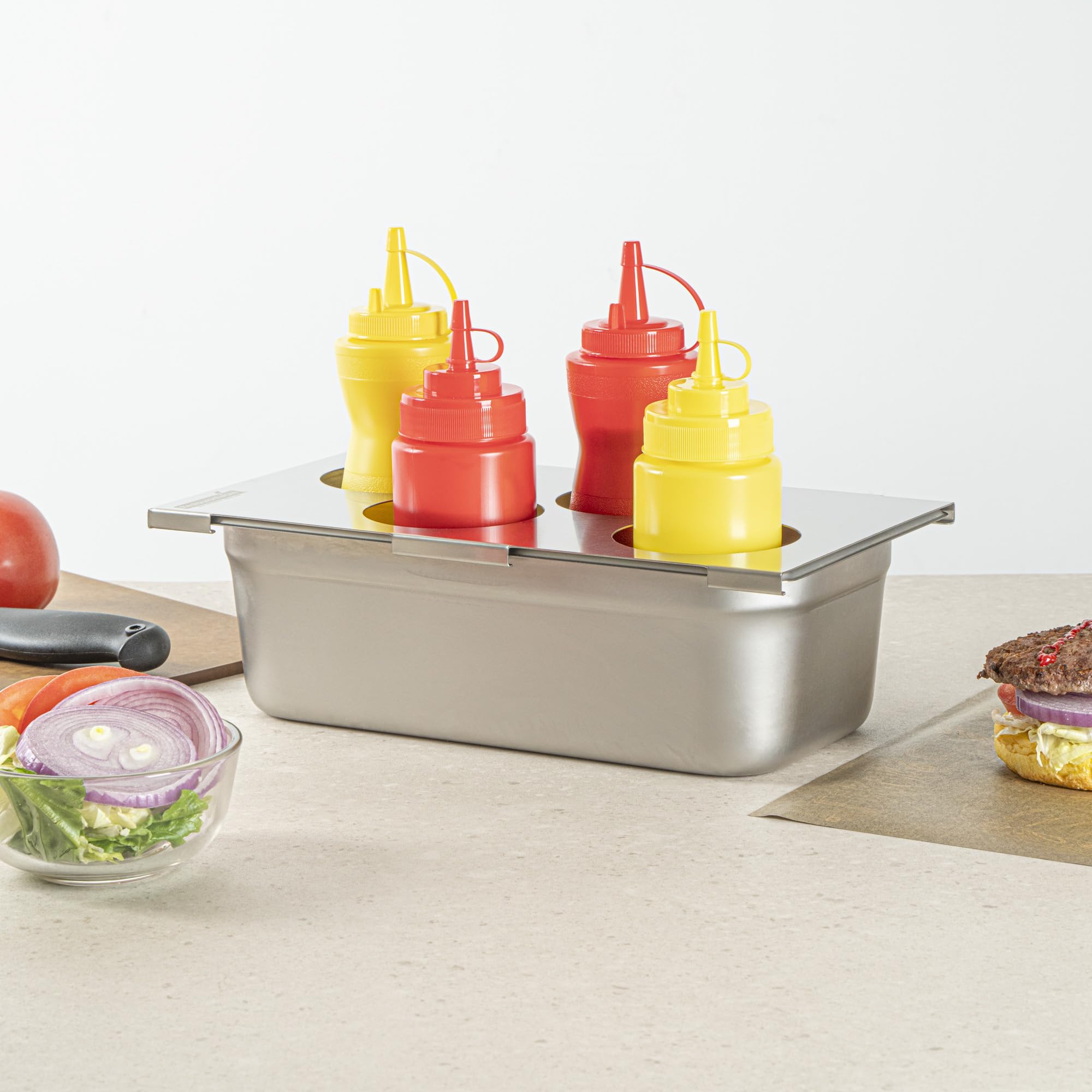 Stainless Steel Squeeze Bottle Holder - 4 Hole Condiment Organizer -4