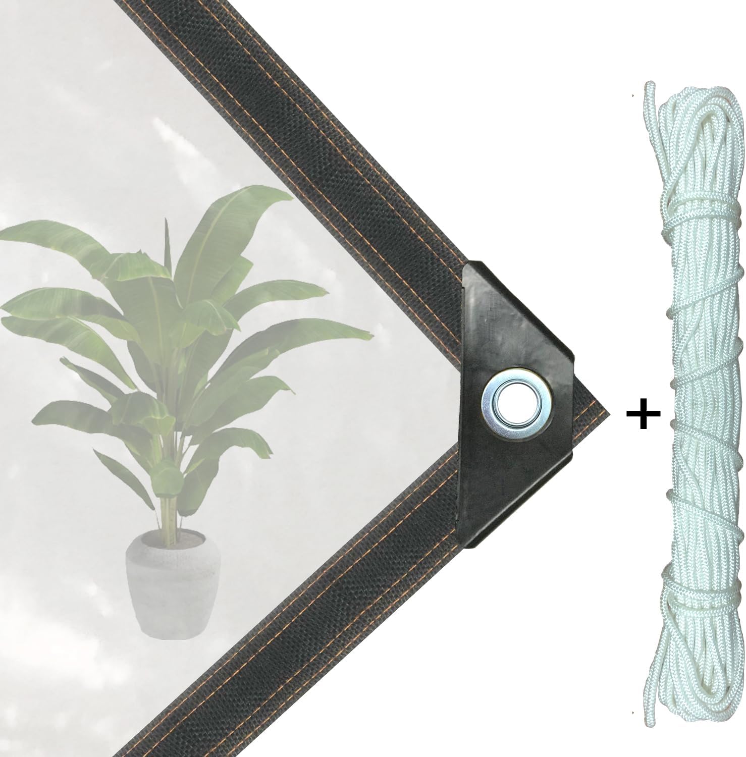 2 PCS Clear Plastic Tarp with Grommets 10x10 FT Heavy Duty 7mils Woterproof Transparent Tarpaulin Plastic Tarps for Garden Plants Patio Balcony and Furniture