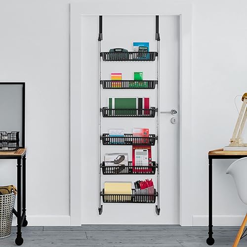Miniatura 7 de Smart Design Organizador de despensa sobre la puerta de 6 niveles con 6 cestas completas acero y resina ajustables con soportes estabilizadores para