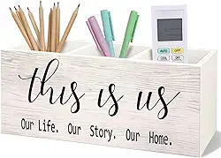 Suporte de lápis de madeira para caneta, decoração de marcador, presente para casais, mesa de trabalho, This Is Us Our Life Story Our Home, porta escova de dentes, de madeira, para penteadeira