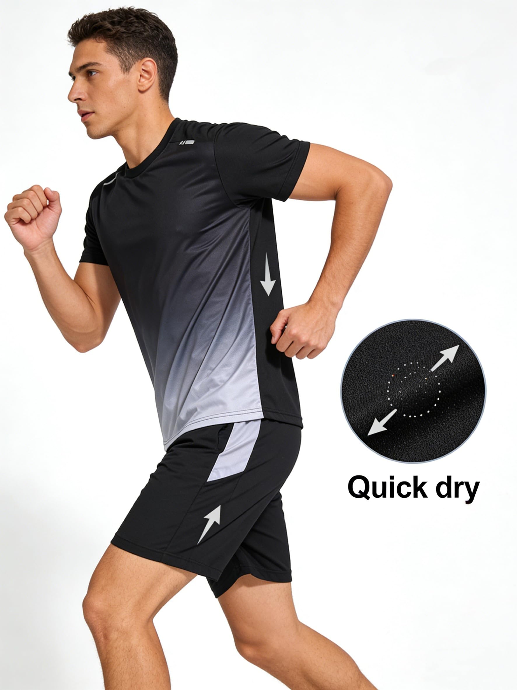 Chándal deportivo transpirable para hombre, camisetas de manga corta y pantalones cortos, conjuntos de entrenamiento atléticos para correr y gimnasio — view 5