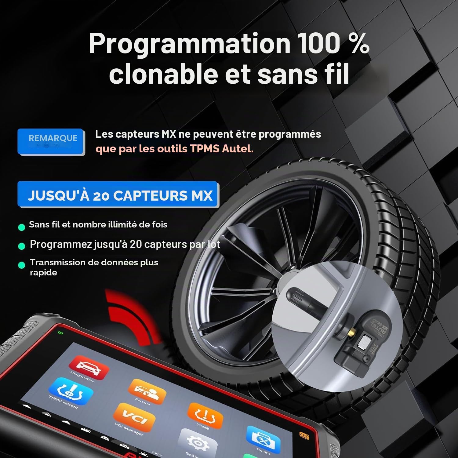 Autel TPMS Sensor MX-Sensor, Double Fréquence Capteurs TPMS pour 99% Voitures, Fonctionne avec TS508WF TS408S TS501Pro TS601, Niveau OE Programmable & Clonable TPMS Sensor (Valve en Caoutchouc, 4PCS)