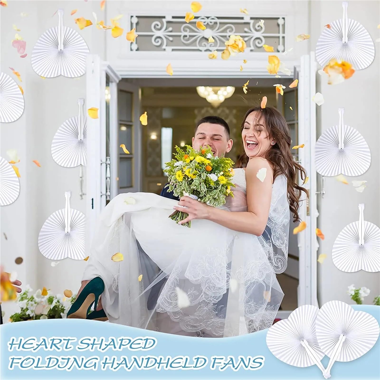 Weiße Faltfächer, herzförmiger Fächer, runde Akkordeon-Papierfächer, Hochzeitsfeier, Party-Dekoration, DIY-Malerei Für Party(Round Shaped,30pcs)