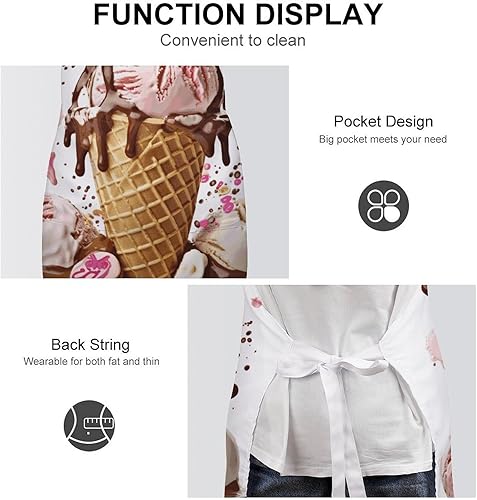 Miniatura 6 de MUSM Delantal de helado, clásico vintage divertido con bolsillos delantales, babero ajustable resistente a gotas de agua para cocina, restaurante,