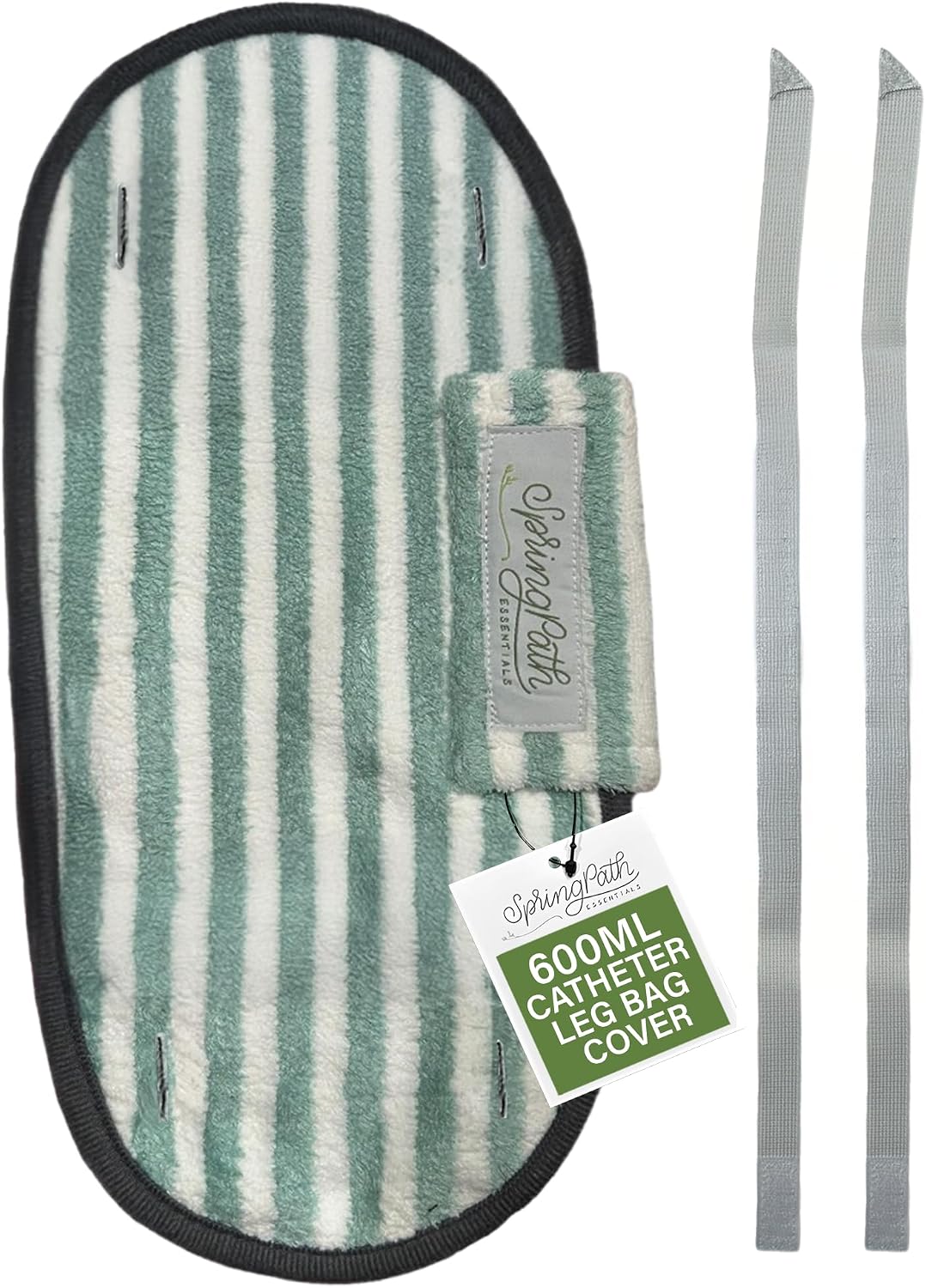 SpringPath Essentials Leg Urine Drainage Bag Cover with Straps – Soft, Comfortable, Discreet Design for Catheter Use – Universal Fit for 600ml Bags, Machine Washable & Dryable – Green & White Stripe