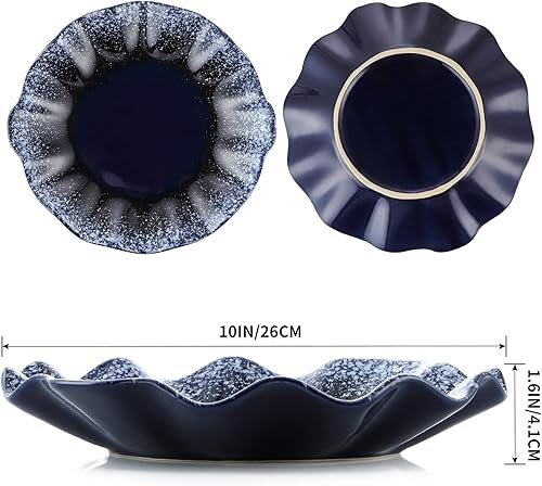 Miniatura 3 de Plato decorativo de cerámica, bandeja de decoración de centro de mesa de 10 pulgadas, plato de soporte para joyas con borde de volantes para