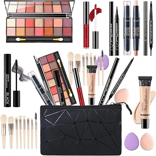 PWYSHXDF 18-Pc Full Face Makeup Kit for Women: 14-Color Eyeshadow Palette, Lip Gloss, Contour Stick, Brushes & Travel Bag