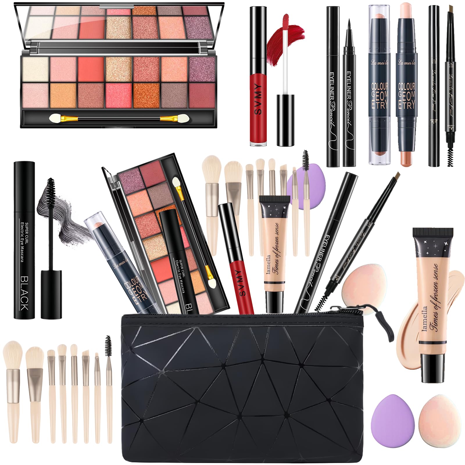 Makeup Set for Women, Makeup Kit for Women Full Kit, Travel Makeup Set, Makeup Gift Set for Girls, 14-Color Eyeshadow Palette, 2 x Lip Gloss, Eyebrow Powder, Contour Stick, Face Make up 04