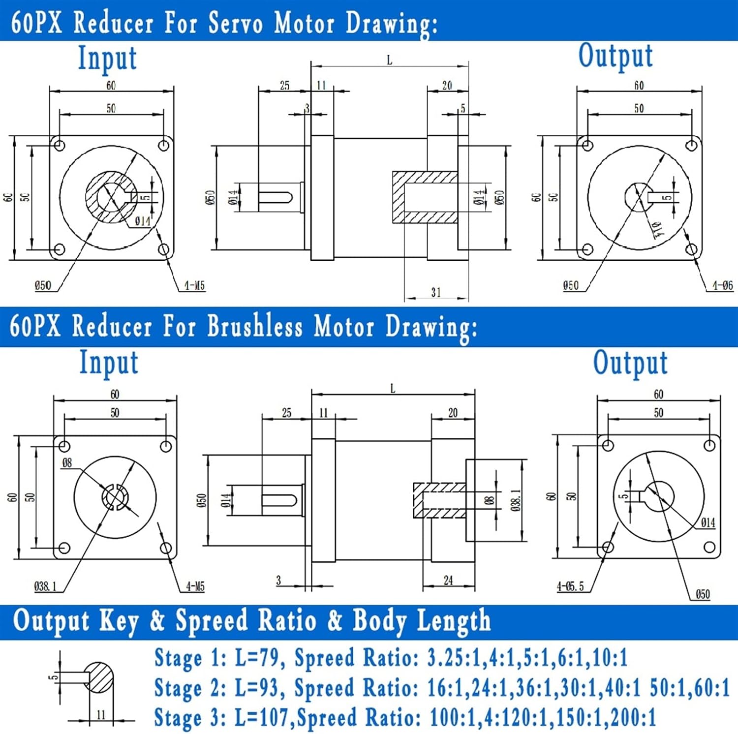 speed box Nema24 Planetary Gearbox, Speed Gear Ratio 3:1,5:1,10-216:1 Brushless Motor Planetary Reducer, for 60mm Flange 200W- 600W Servo Motor reducer gearhead ( Size : Ratio 6 , Color : PX60 For Ser
