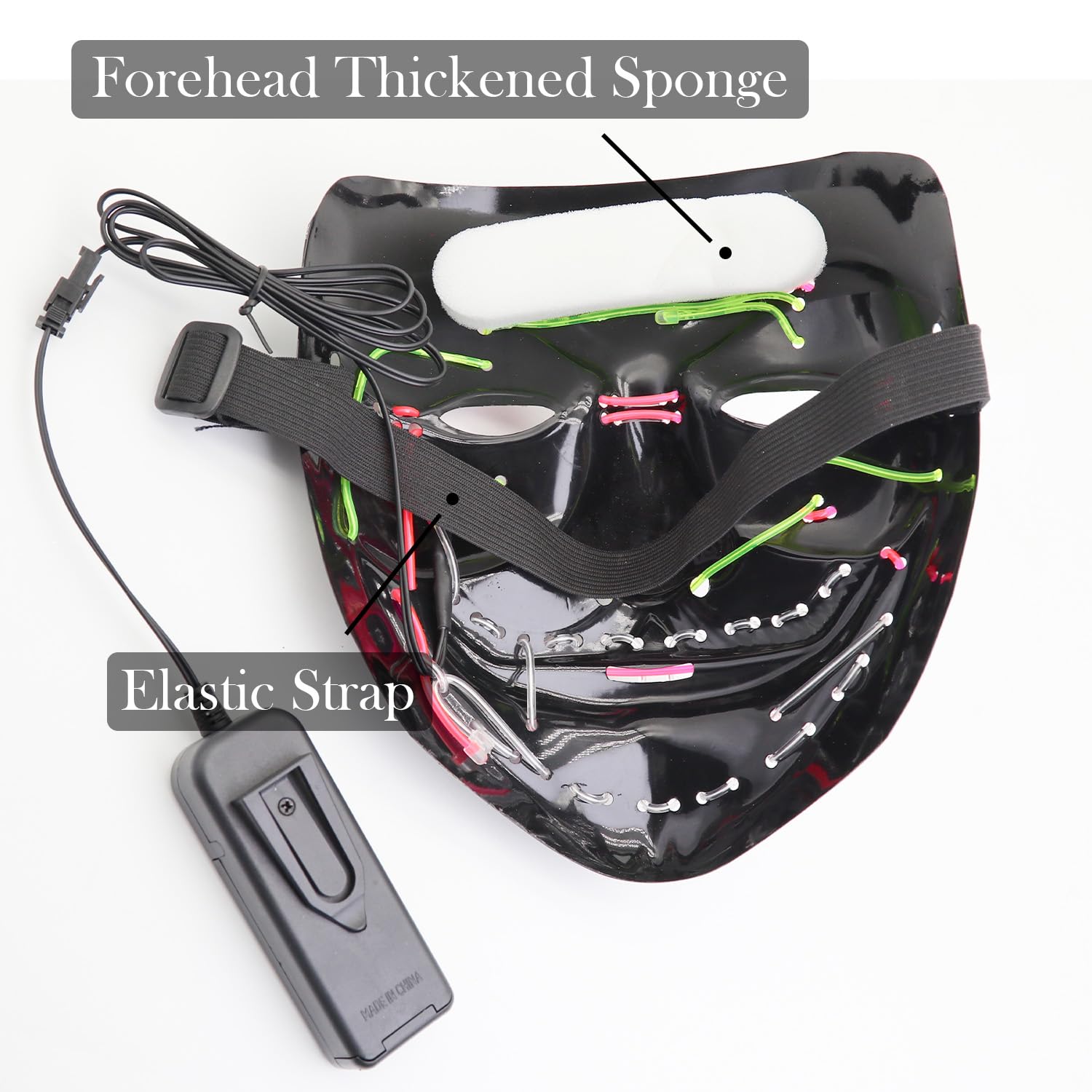 Halloween Mask with LED Lights - Scary Light-Up Mask for Costume Parties Cosplay, Masquerade & Carnival Festivals (black C) - Image 4