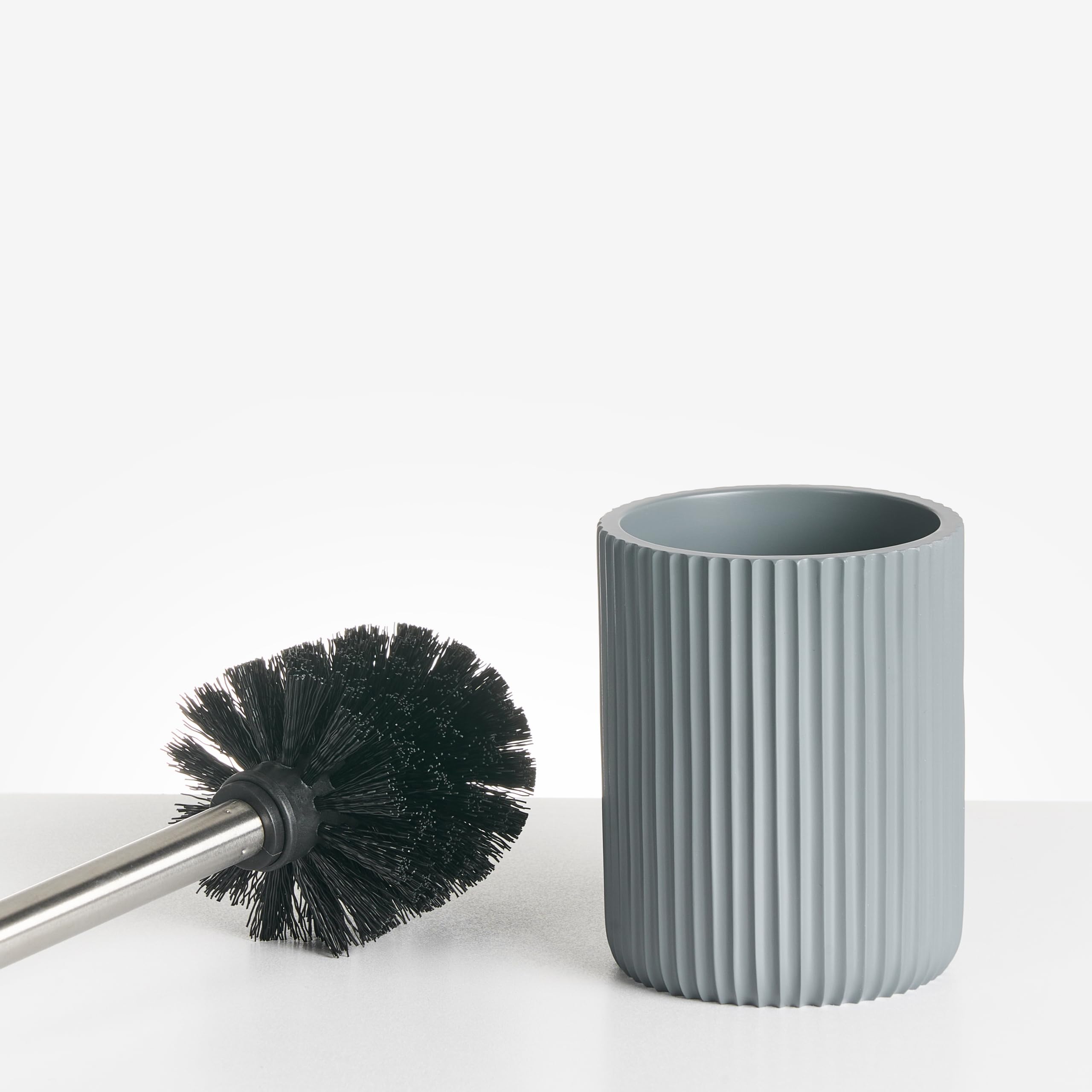 Conjunto de 5 Accesorios de baño jabonera dispensador de jabón escobilla de Inodoro Vaso Soporte para cepillos de Dientes Gris Camana