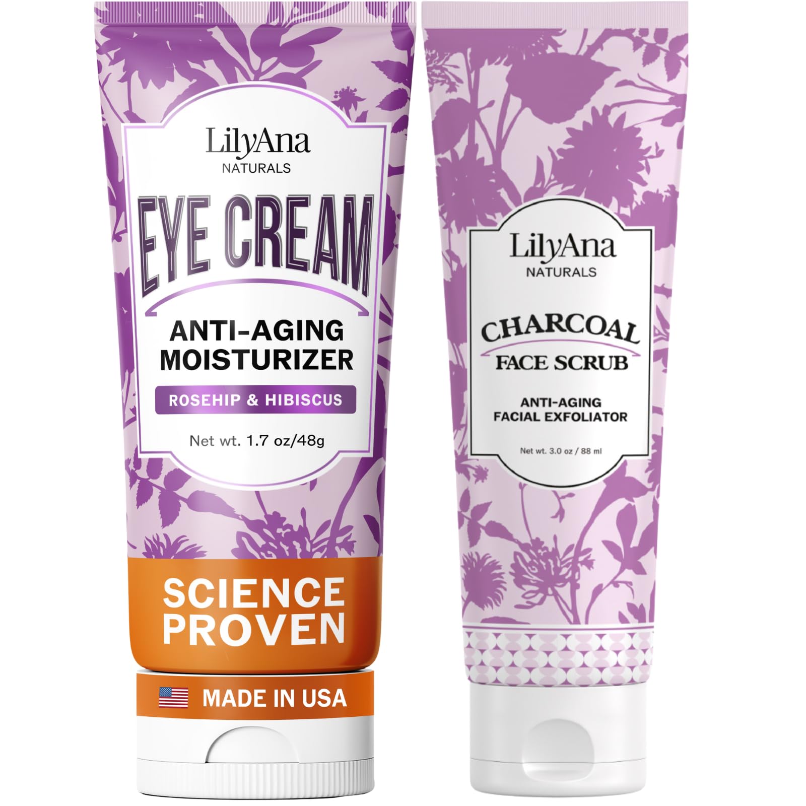 LilyAna Naturals Eye Cream 1.7oz and Charcoal Face Scrub 3oz Bundle