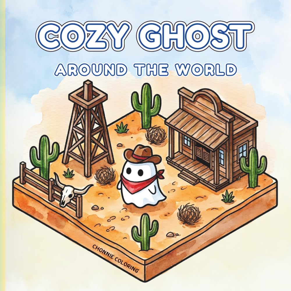 Cozy Ghost Around the World: A Kawaii Isometric Travel Coloring Book Featuring Cute Spooky Spirits and Famous Global Landmarks for Kids, Teens, and Adults