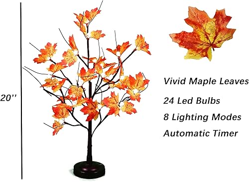 Miniatura 4 de Lámpara de árbol de arce de mesa, 24 luces LED para árbol bonsái con 8 modos de iluminación, pequeño árbol de luz con temporizador para fiesta,