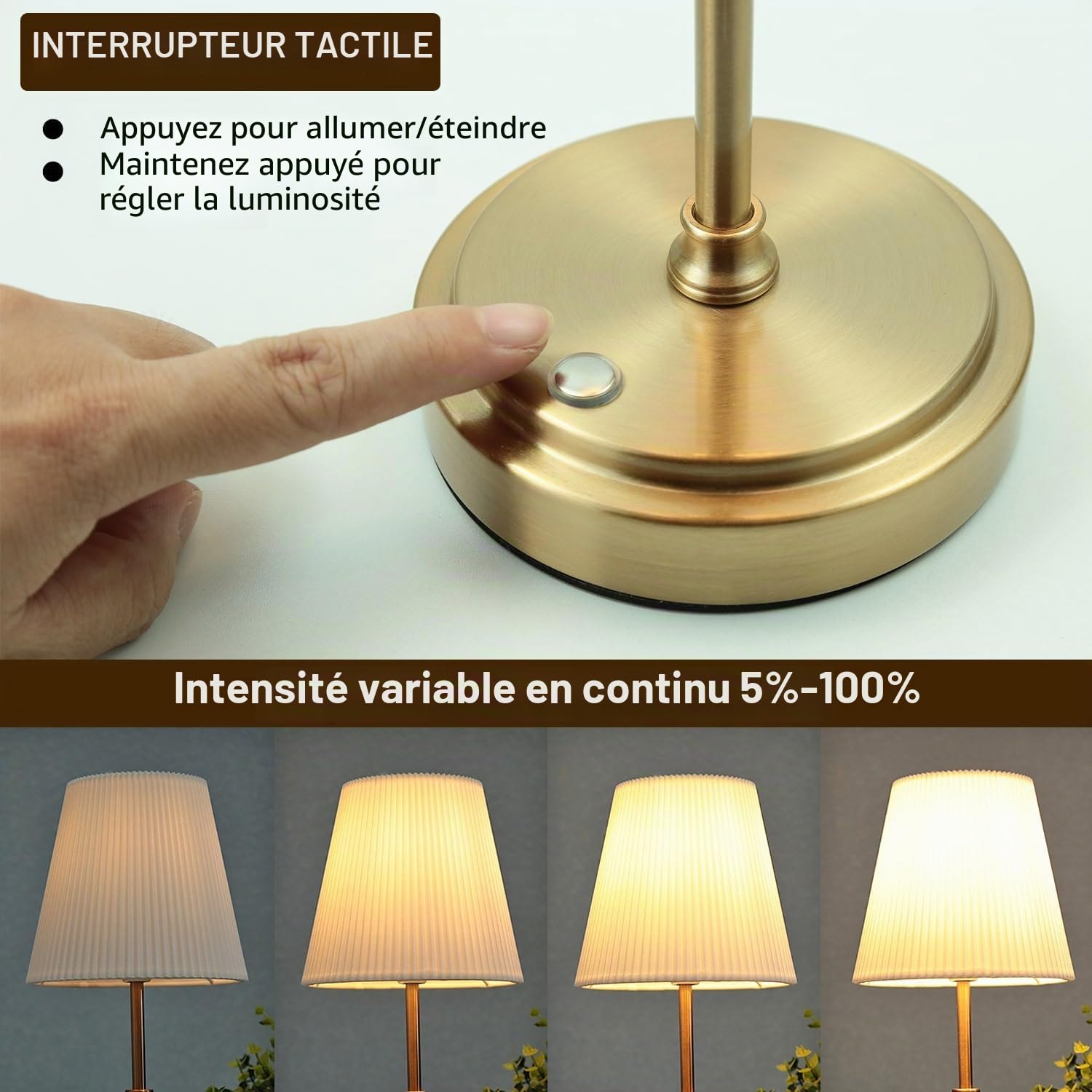 HSLighting Lampe Sans Fil, Lampe de Chevet Sans Fil Tactile Rechargeable Abat-jour en Tissu Portable avec Dimmable Progressif pour Salon Salle à Manger Chambre Bar Table Basse