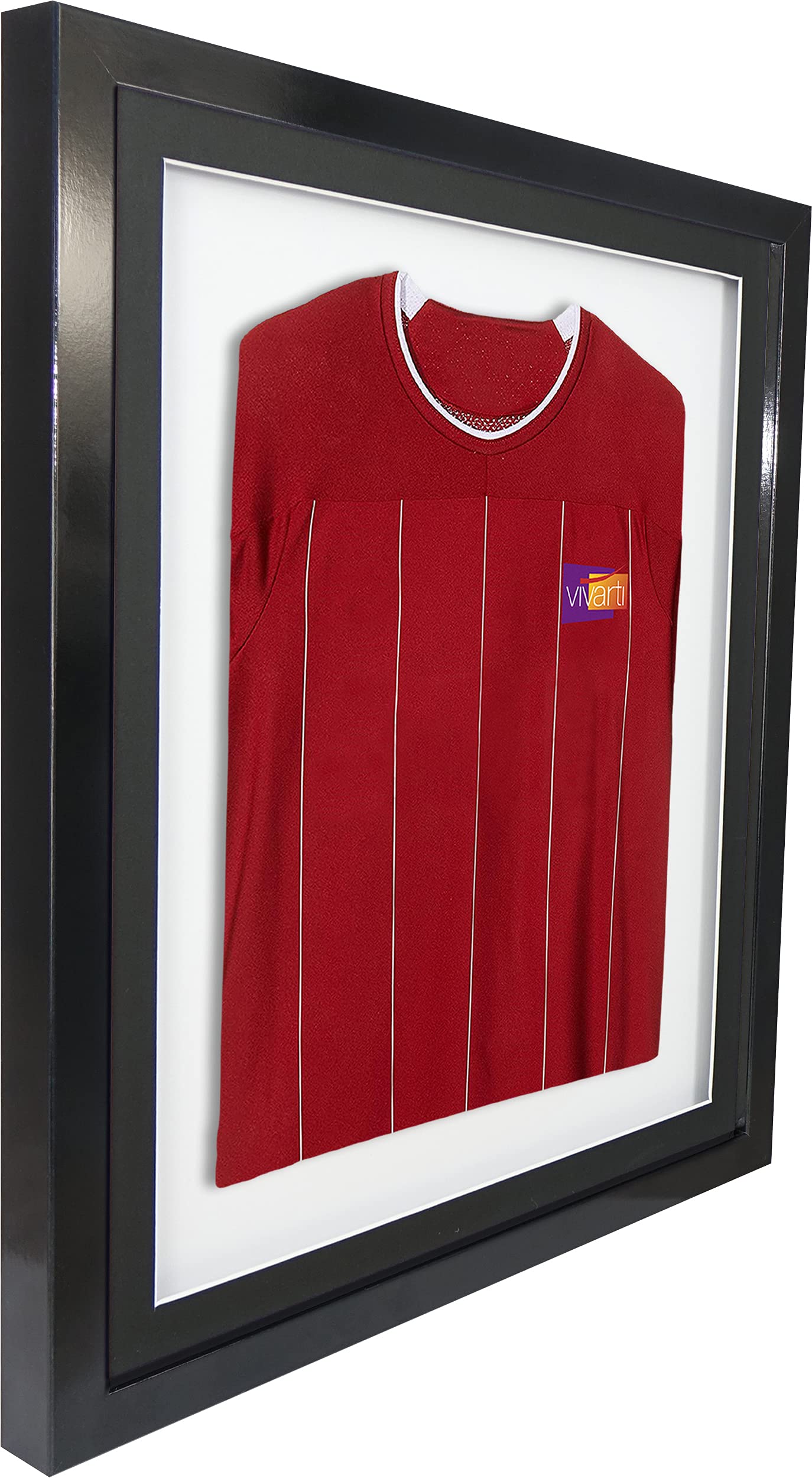 Vivarti DIY - Marco de exhibición de camisa deportiva montado en 3D, 40 x 50 cm, marco negro brillante, soporte negro, tarjeta de respaldo blanca