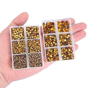 Nibiru 6616pcs Mixed Sizes FlatBack Crystal Rhinestones for Crafts - Round Glass Gems with Tweezers and Picking Pen (Gold Yellow)