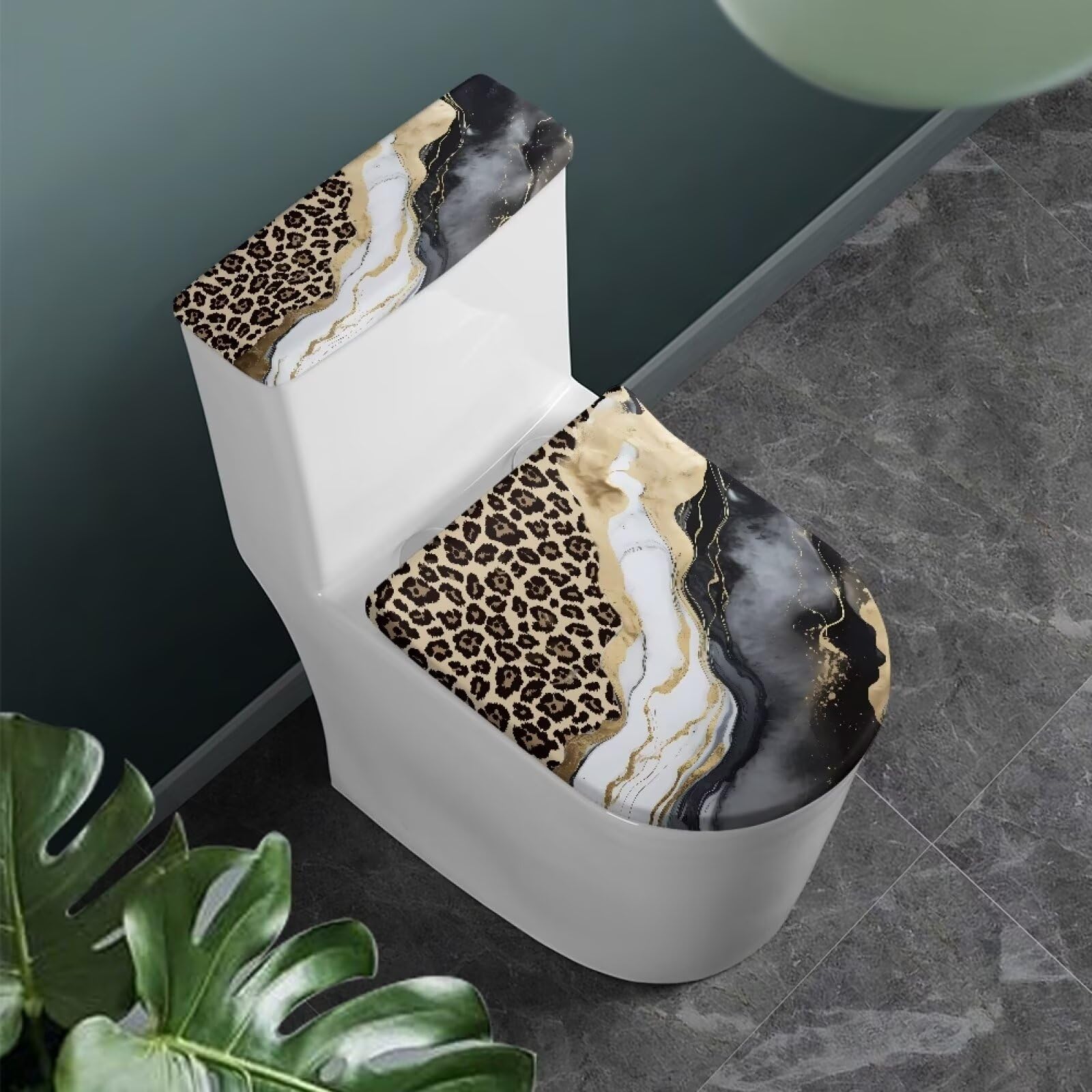 ASQVTIFE Toilet Tank Cover Black Toilet Lid Cover Leopard Print Toilet Seat Lid Cover Marble Bathroom Set Toilet Lid Cover and Toilet Tank Cover Toilet Tank Covers for Bathroom Toilet Tank Dust Cover