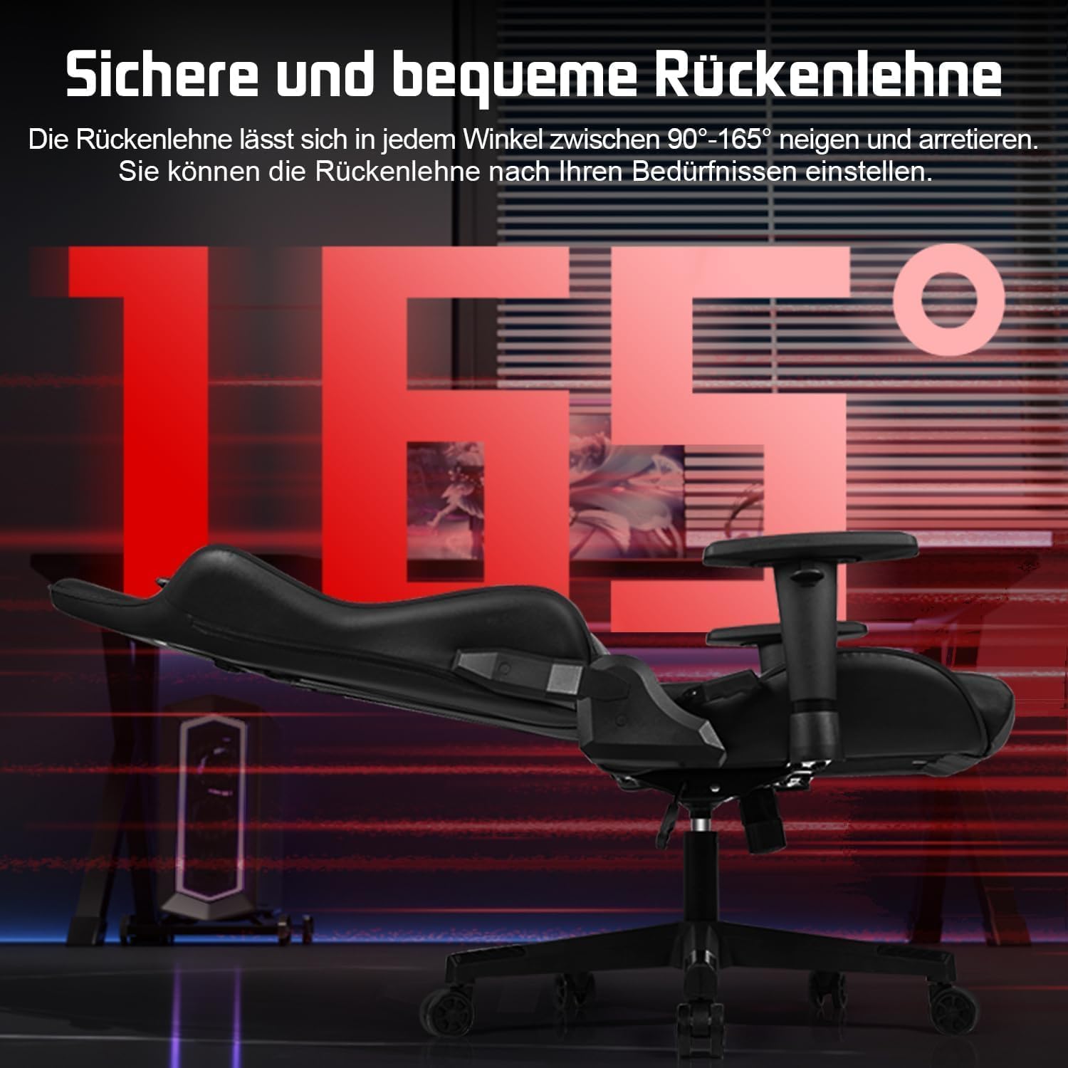 Homimaster Gaming Stuhl, Gaming Chair mit verstellbare Lendenkissen, Kopfkissen und Armlehnen,Ergonomischer Gamer Stuhl gepolstert, Gaming Stuhl 150 kg Belastbarkeit