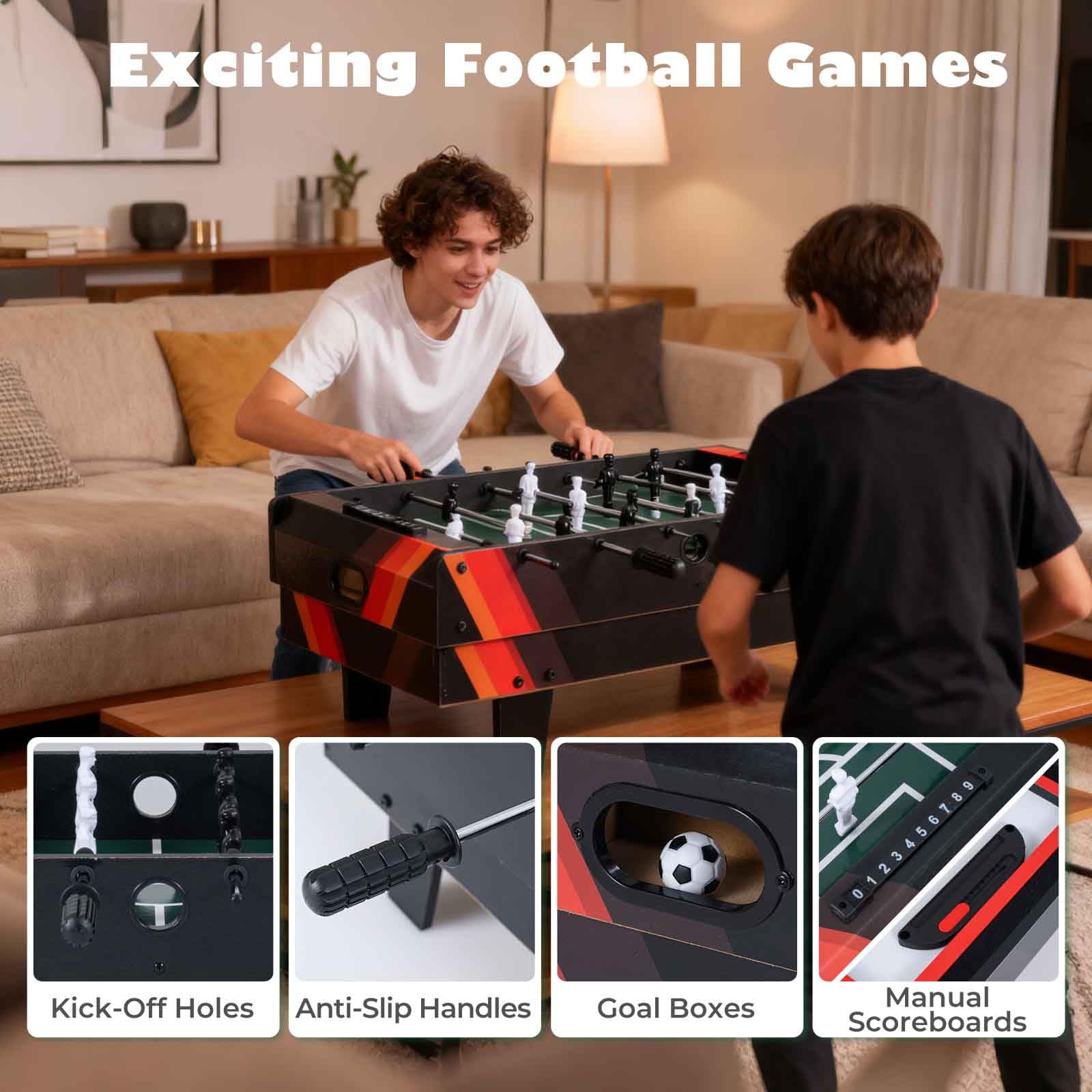 HOMASIS Tavolo da Gioco 4 in 1 in Legno per Bambini e Adulti, Tavolo da Biliardino con Piani Sovrapponibili per Biliardo, Hockey su Aria, Biliardino, Ping Pong per Casa, Sala Giochi