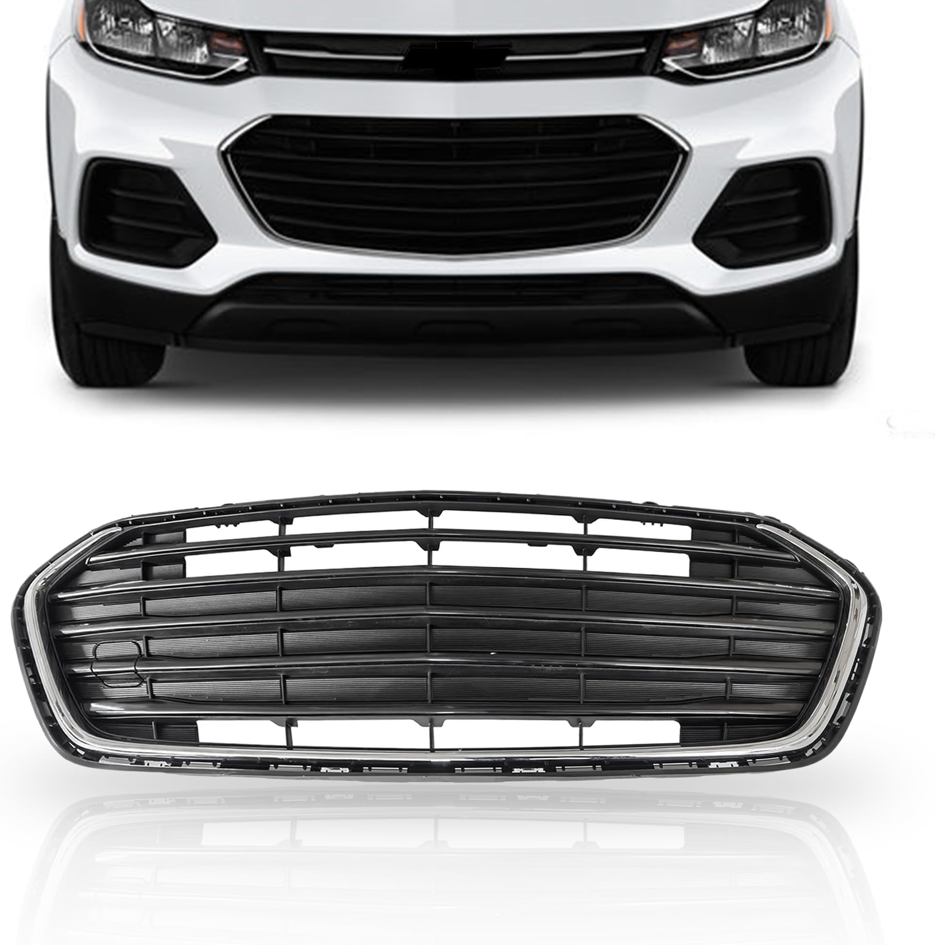 PartsFlow Grille Compatible With 2017 2018 2019 2020 Chevrolet Chevy Trax Front Lower Black W/Chrome Bumper Grill