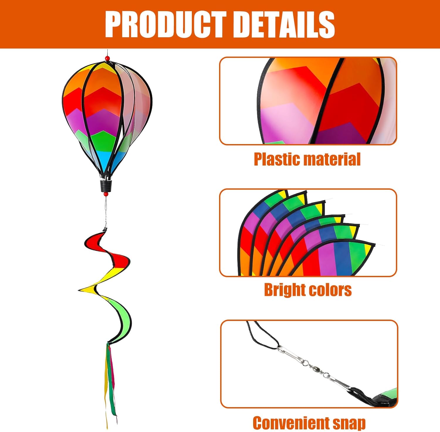 5 Pcs Hot Air Balloon Wind Spinners Rainbow Spinner Wind Chime Garden Windmill Spinner Kinetic Hanging Decor for Lawn Yard (Strip Style)