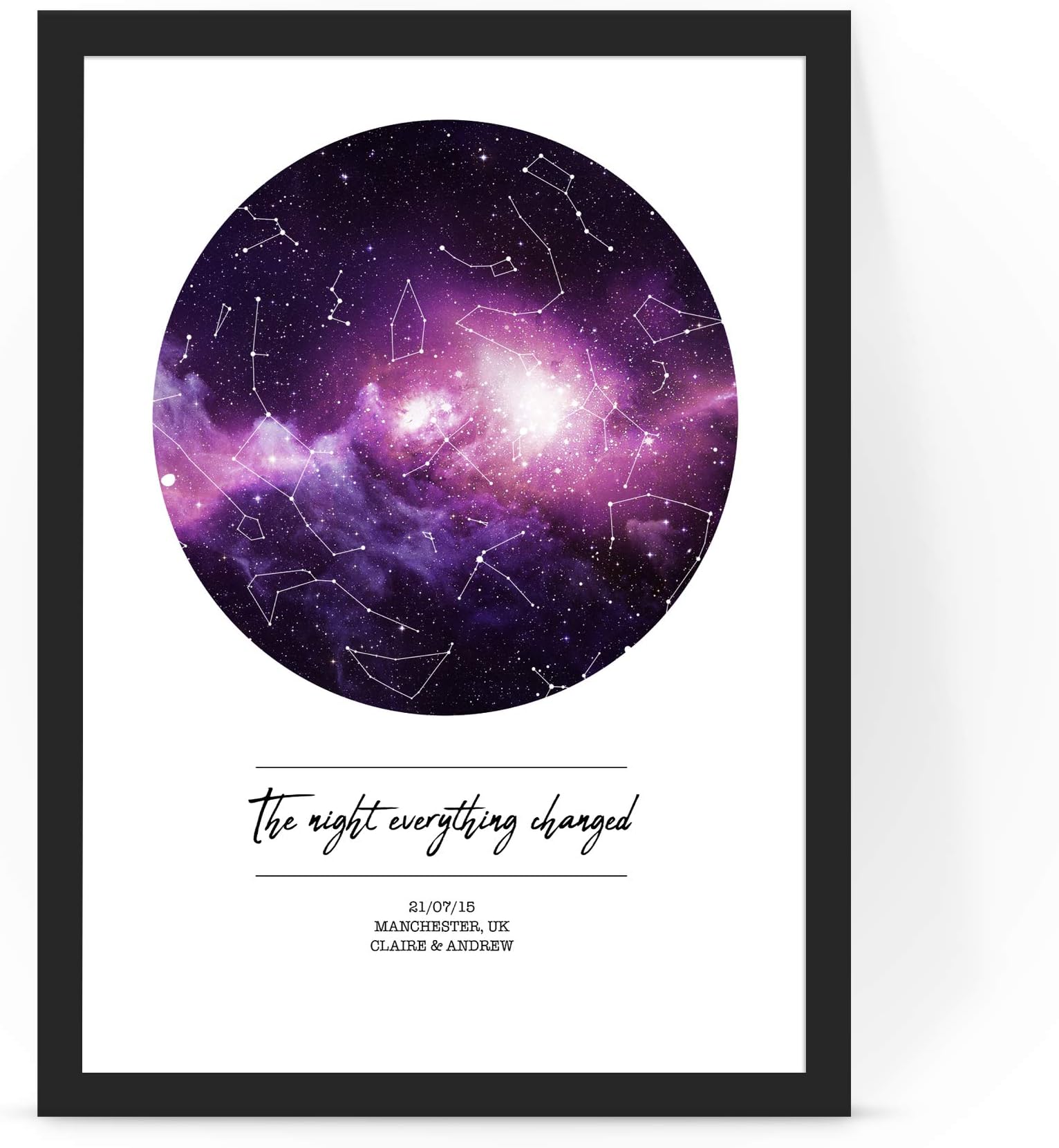 forefrontdesigns Personalised Star Map-Custom Star Map, The Night Everything Changed, Where We First Met, Stars on the Day You Were Born, Constellation Gifts, Name a StarGift,-Unique Valentine’s Gift