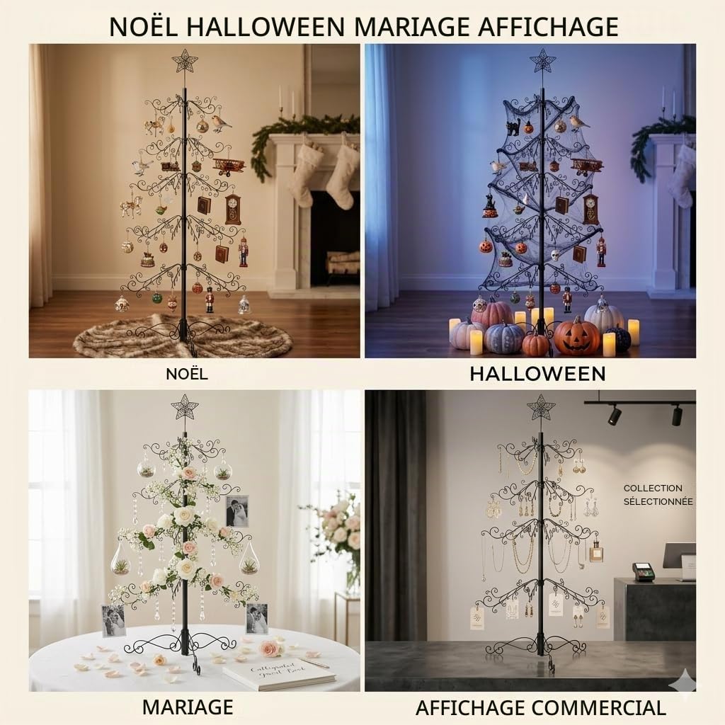 HOHIYA Support de Sapin de Noël en Métal 213 cm Base Stable et Robuste pour Arbre de Fête Décoration Intérieur Support de Cadeaux Noir
