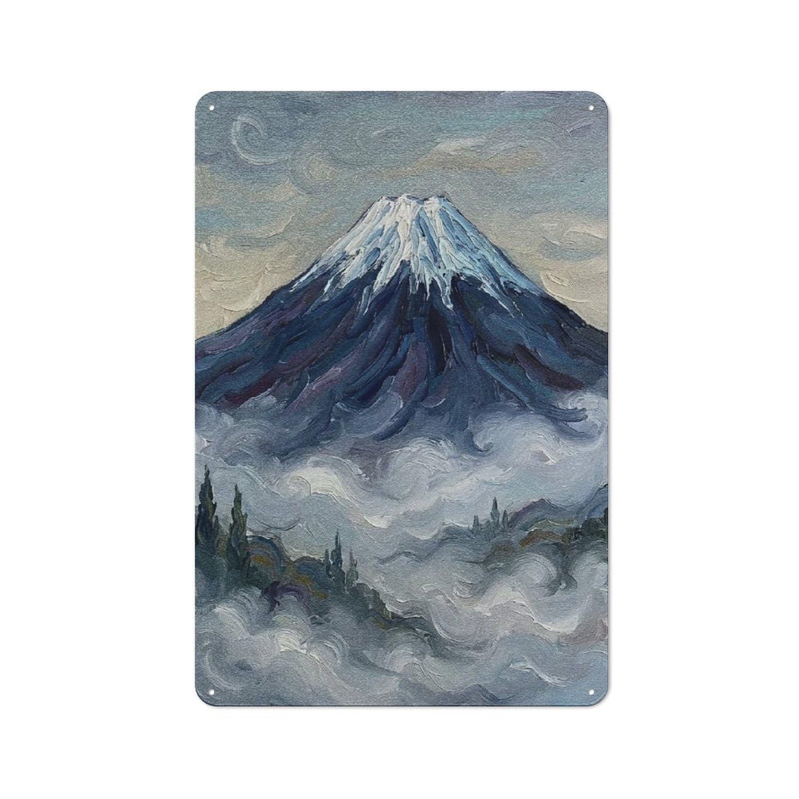 Junmoney Style-3 Metal Sign 30X20cm With Mount Fuji In Clouds For Hallway Wall, Retro Decor, Gift For Hallway Decor Lovers During The Christmas Season
