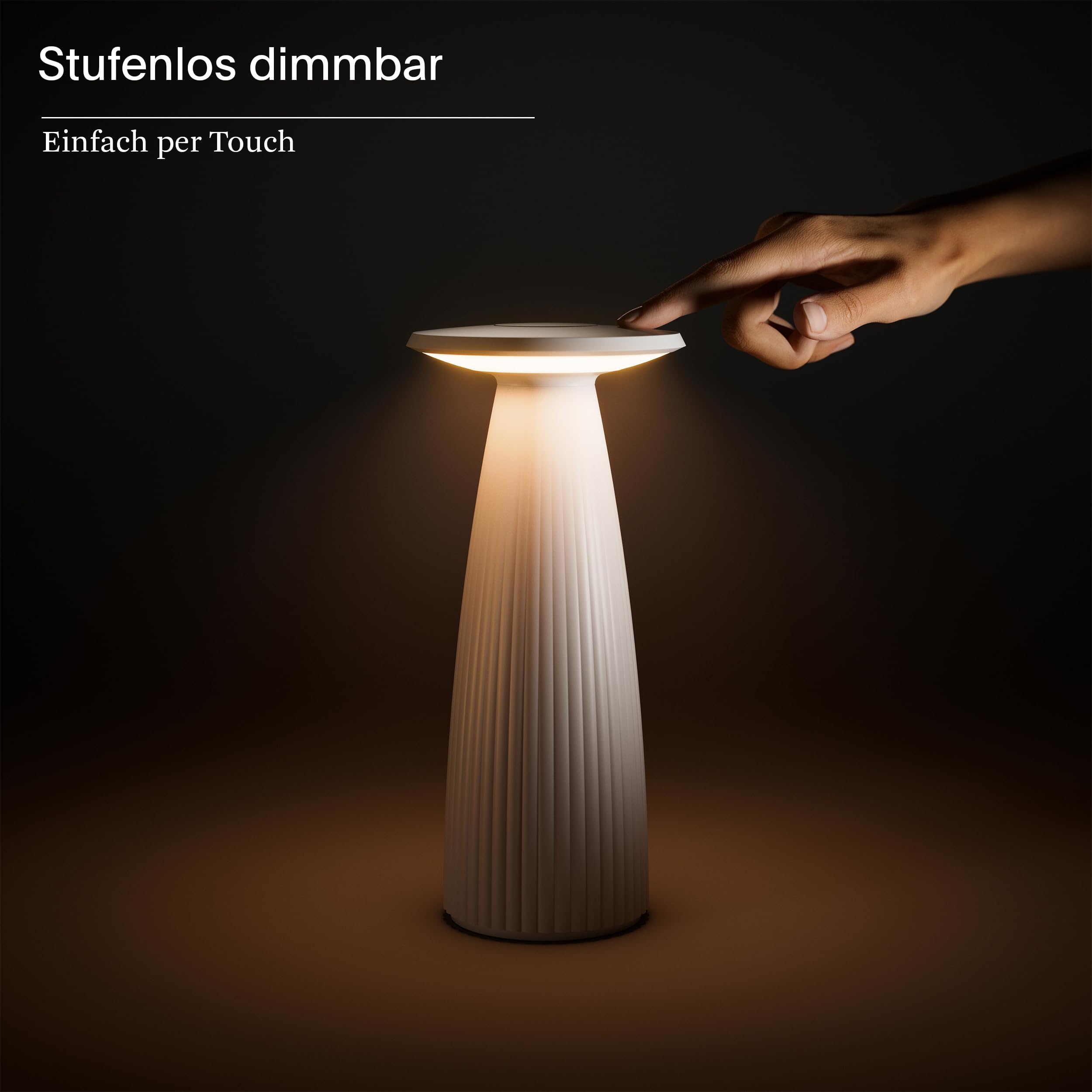 SIGOR Nuflair - Dimmbare LED Akku-Tischlampe mit integrierter Blumenvase Indoor & Outdoor, IP54 spritzwassergeschützt, Höhe 24 cm, aufladbar mit easy-connect puk, 12 h Leuchtdauer, dünenbeige