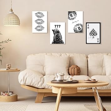 6Pcs Leopard Vogue Posters for Bedroom, Black & White Leopard Print Room Decor, Leopard Print Wall Art for Aesthetic bedroom, Canvas Posters & Prints for Living Room, Bar, Cafe, Gallery Wall