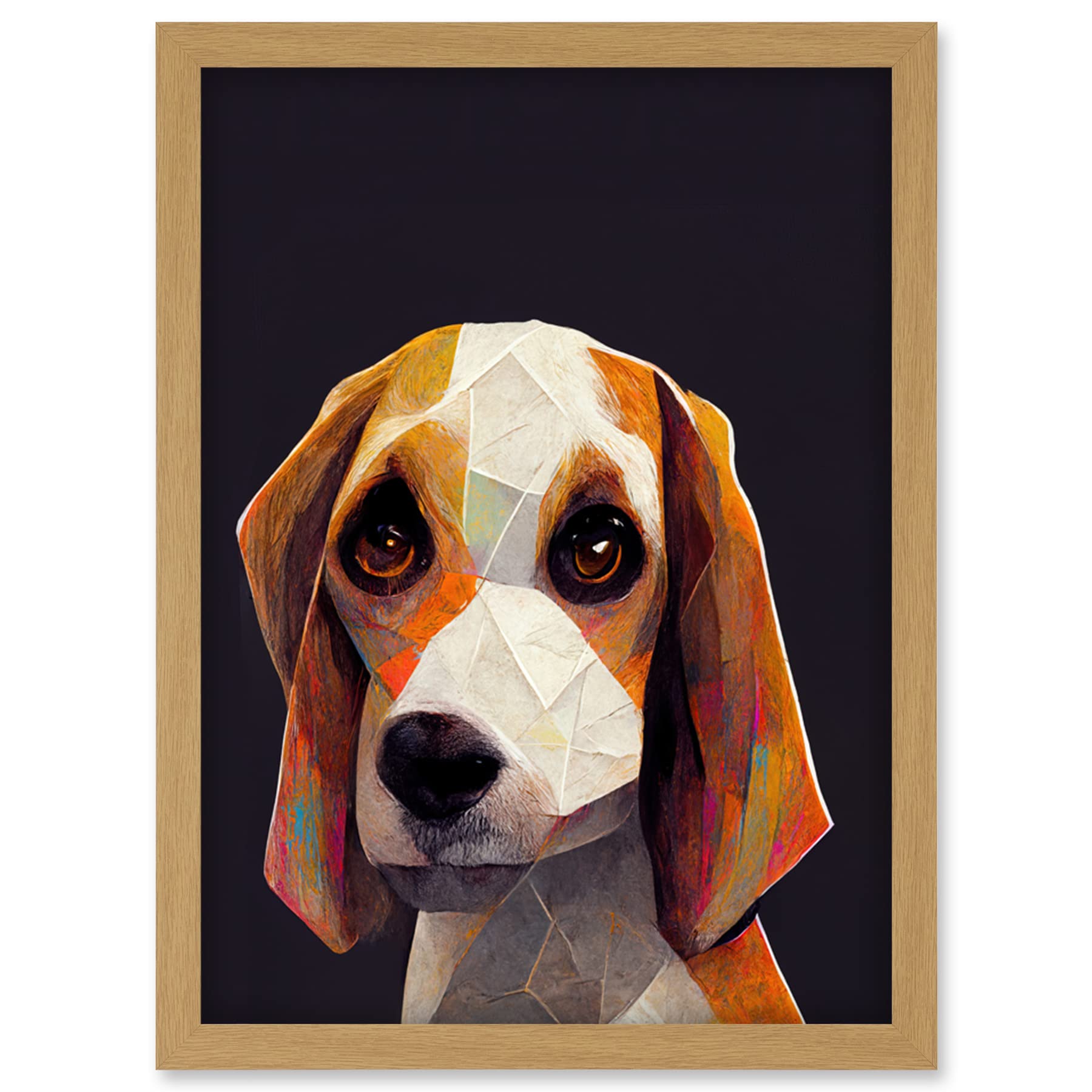 Doppelganger33 LTD Geometric Beagle Dog On Black Artwork Framed Wall Art Print A4
