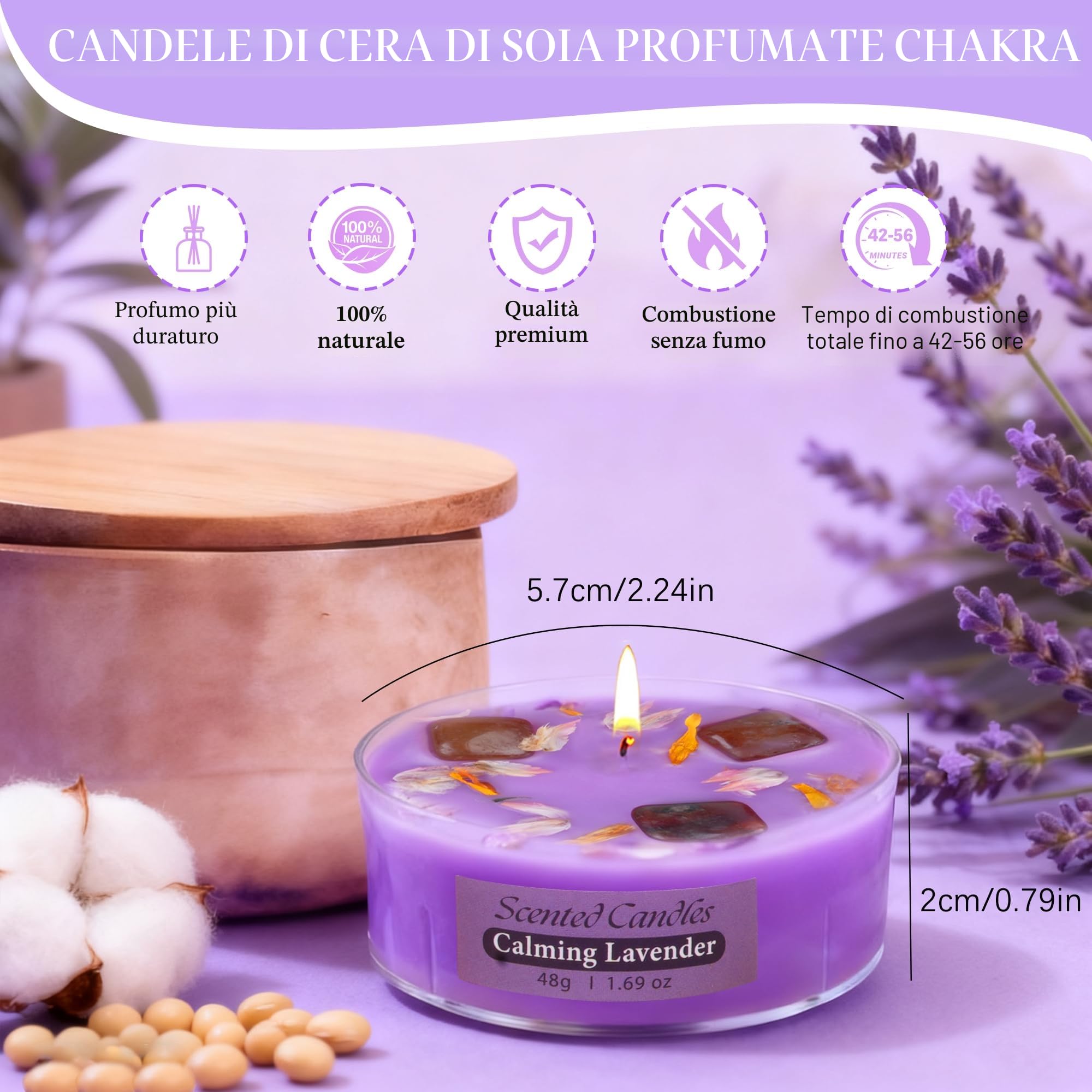 Set di 7 Candele Chakra - Candele profumate regalo per donne con cristallo premium e pietre curative, braccialetto Chakra, candela aromaterapia per yoga, meditazione, riduzione dello stress ed