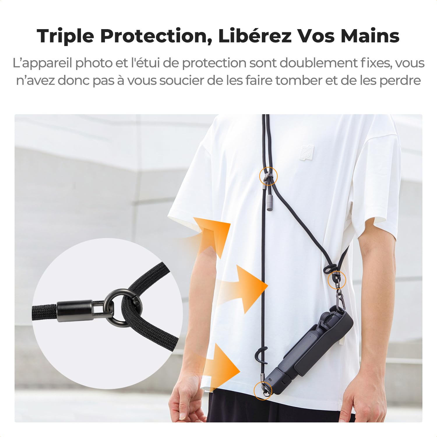 K&F CONCEPT Cordon Compatible avec DJI Osmo Pocket 3, Cordon Réglable à Porter en Bandoulière ou Autour du Cou pour Appareil Photo et Téléphone Portable
