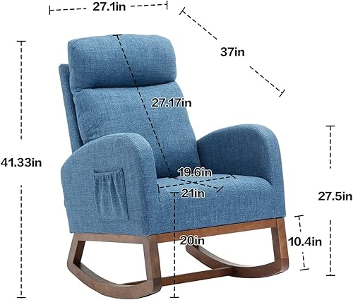 Miniatura 2 de Cómoda mecedora para guardería, mecedora acolchada con bolsillo, sillón decorativo con reposacabezas y base de madera maciza, moderna silla de sala