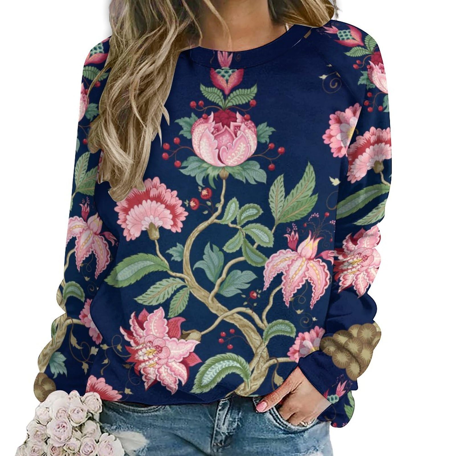William Morris Women's Sweatshirt Long Sleeve Round Neck Pullover Hoodies Tops Casual Sweaters M