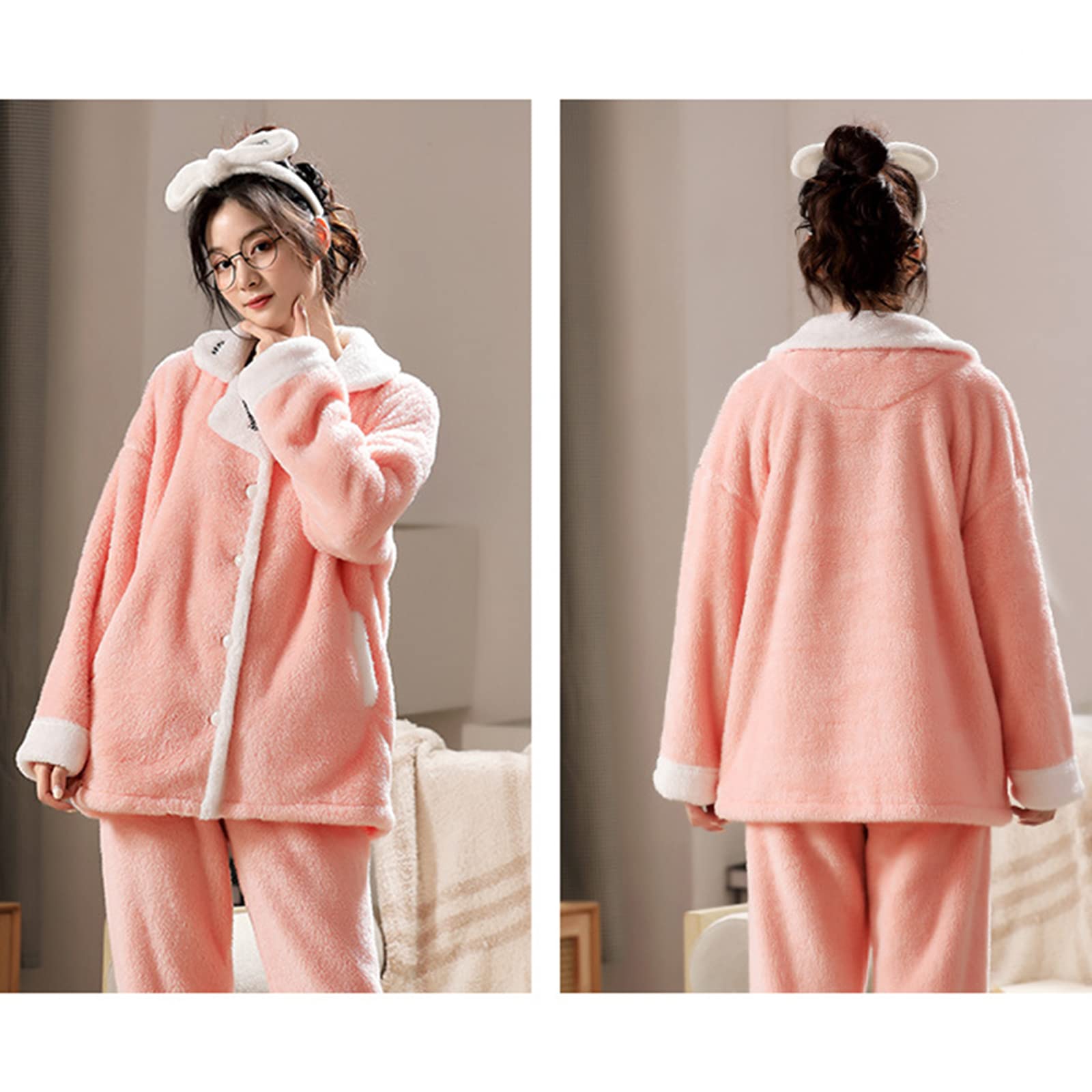Herbst Winter Frauen Pyjama Set, Flanell Fleece, Warm, Langärmelig, Heimanzug, Nachtwäsche, Verdicken, Weiche Loungewear