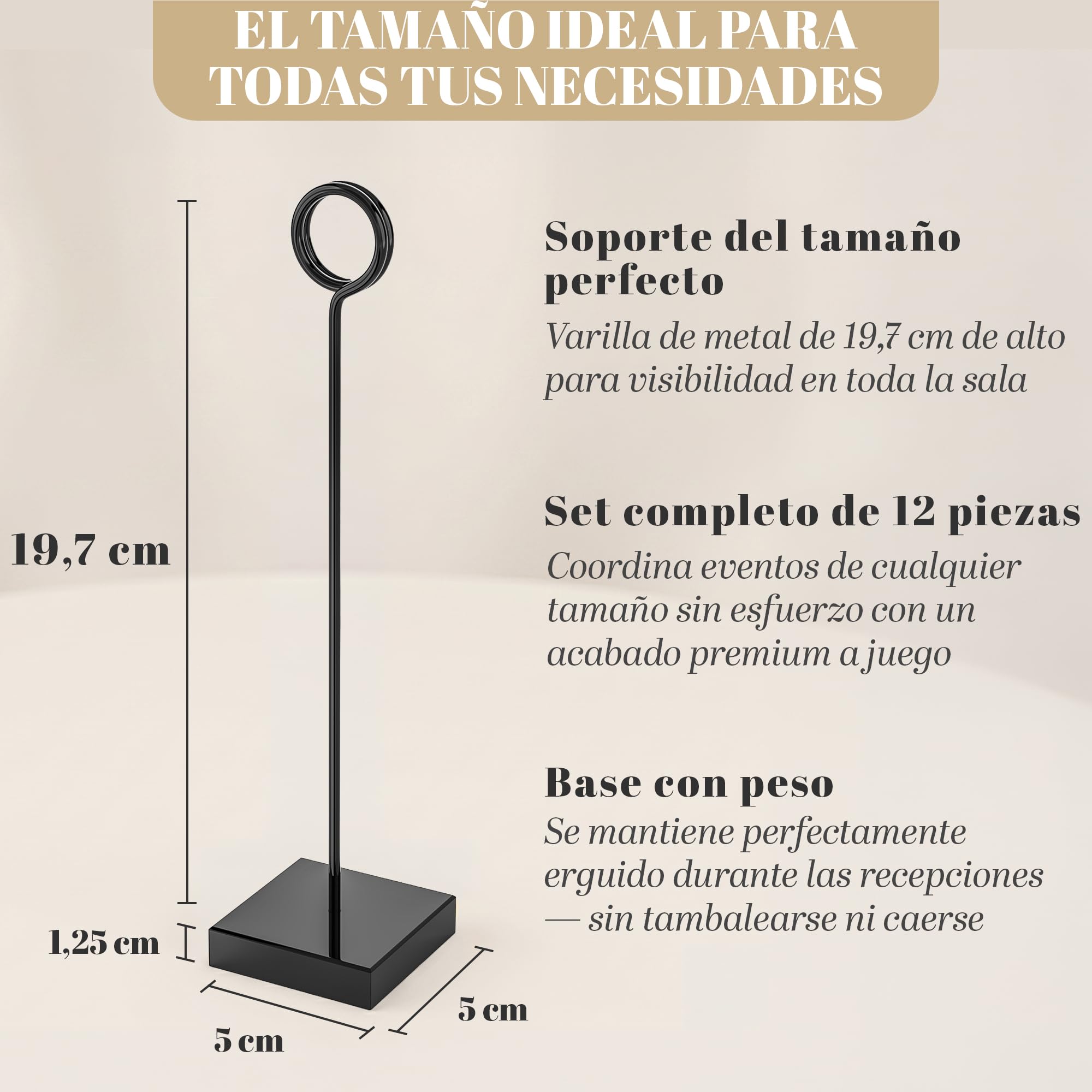 Juego de 12 soportes para números de mesa, soportes altos negros para mesas de boda, soportes de acrílico de lujo con base cuadrada de 2 pulgadas, soportes para letreros de mesa de 7.75 pulgadas para