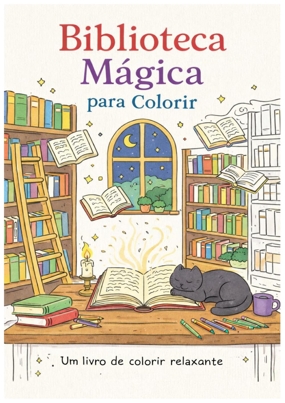 Biblioteca Mágica para Colorir: Um livro de colorir relaxante