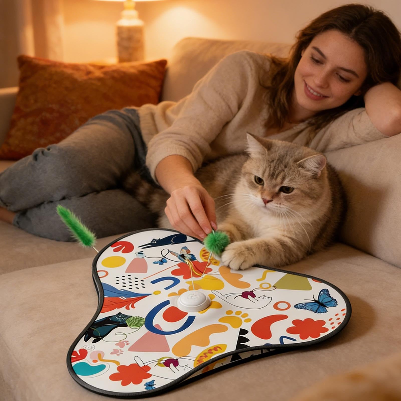 Jouet Interactif pour Chat Silencieux avec Leurres Mobiles Cachés pour