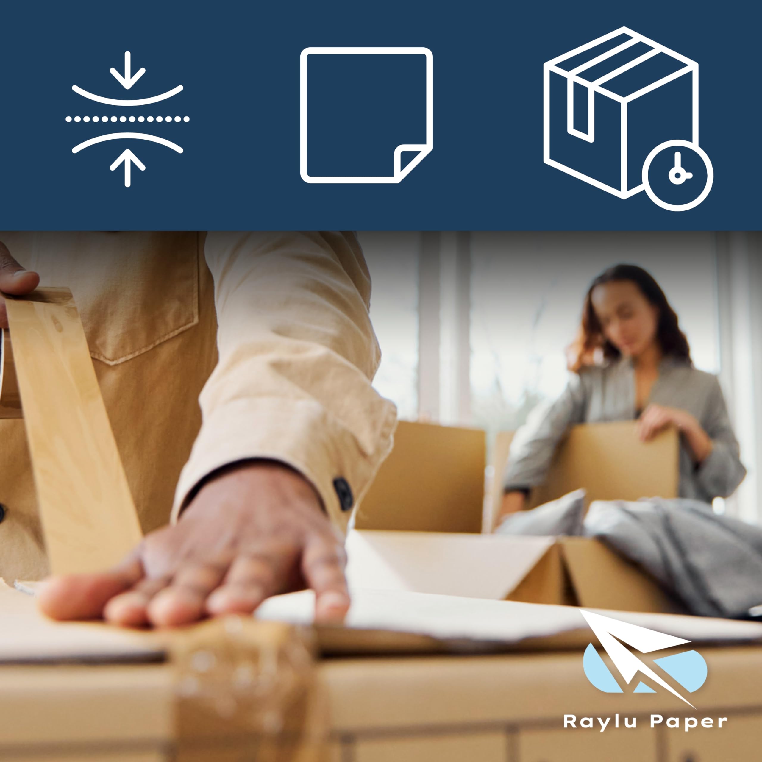 RAYLU PAPER – Cinta de Embalaje para Sellar Cajas de Cartón y Paquete, Cinta adhesiva resistente de 45 micras, Rollos de Precinto de 50 mm x 132m (36 unidades, Transparente)