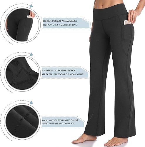 Miniatura 5 de HISKYWIN Pantalones de yoga con bolsillos interiores, elásticos en 4 direcciones, con control de abdomen, pantalones para correr y ejercitar,