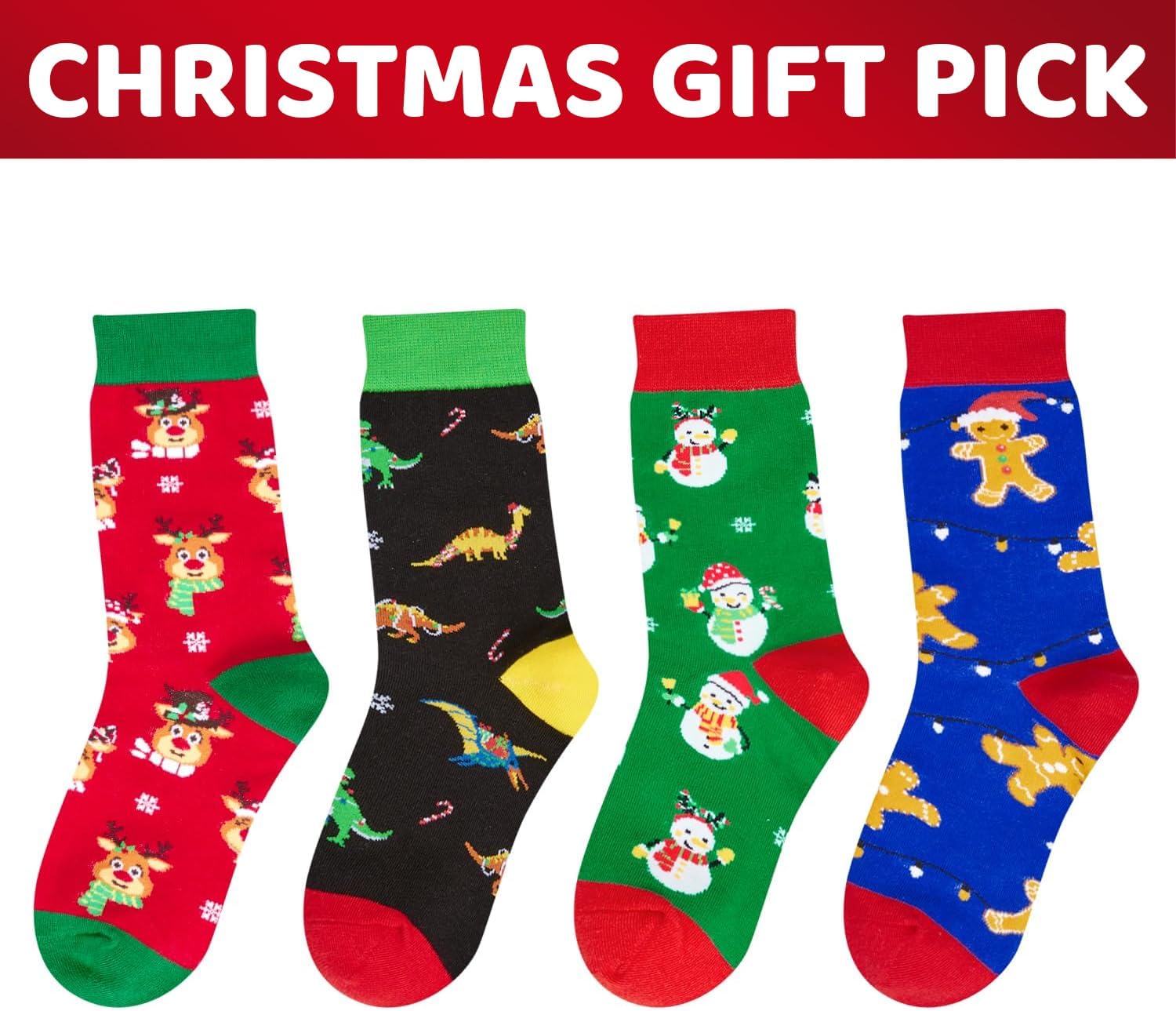 HAPPYPOP Christmas Socks for Kids - Funny Holiday Socks Xmas Gifts for Boys Girls 4 Pack - Image 6