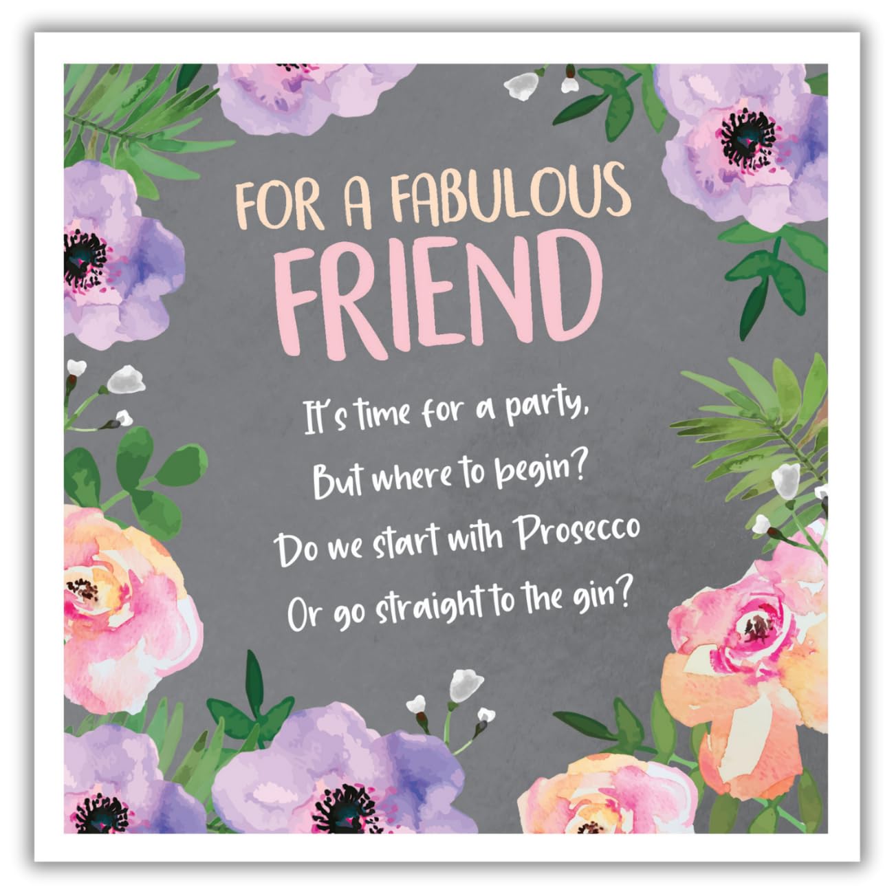 Emotional Rescue Friend Birthday Card, Poem on Floral Background, Birthday Card for Her, Purple & Grey