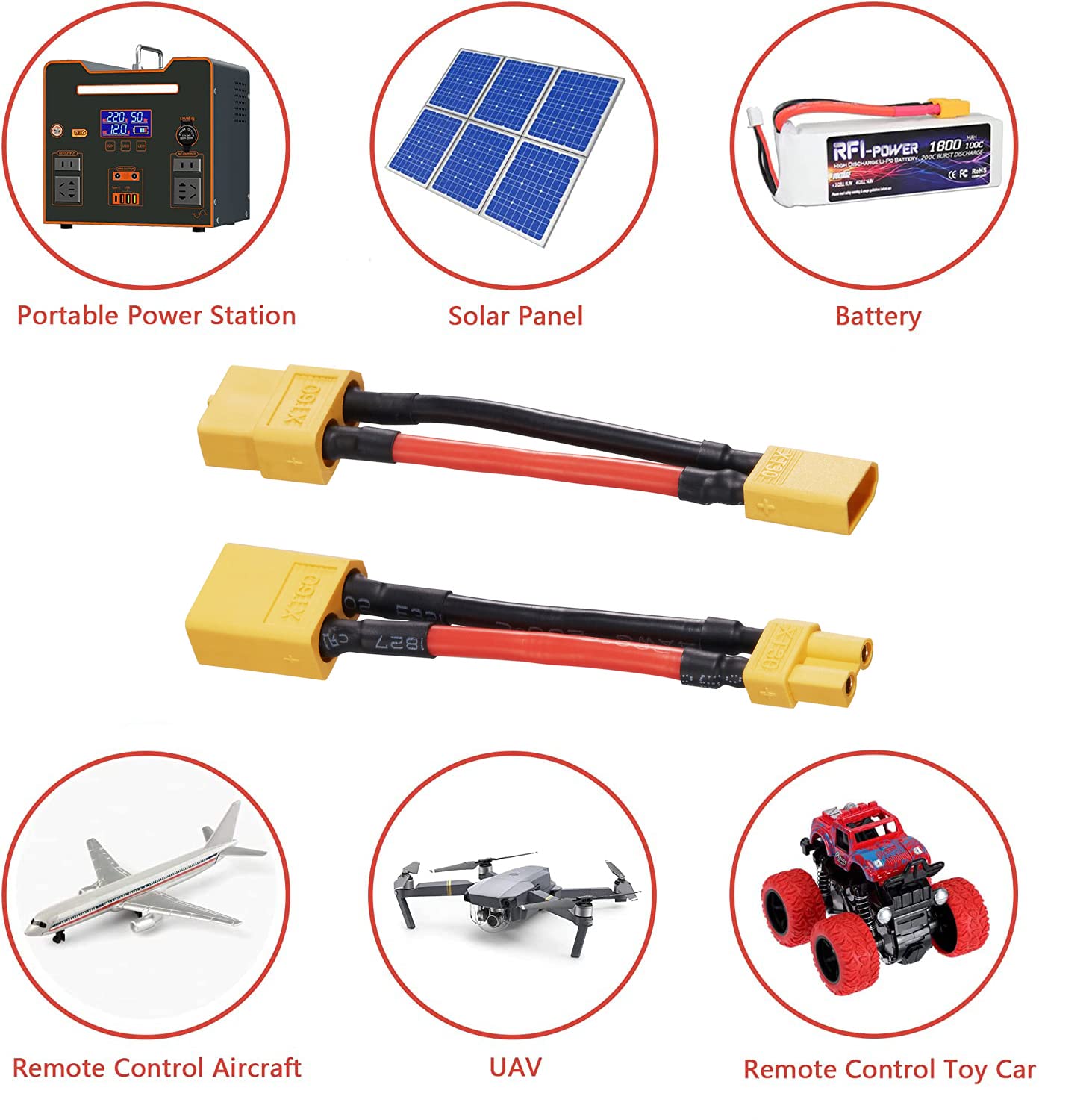 Adaptador XT60 macho a XT30 Famale con cable de 14AWG y adaptador de conector macho XT30 a hembra XT60 con cable de 50 mm 14AWG para batería de litio Micro FPV Drone xt30 xt60 FPV (paquete