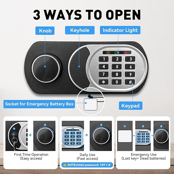 35L Security Safe Box, Home Safe with Fireproof Waterproof Bag, Anti-Theft Safety Box with Digital Keypad, Spare Keys, LED Light, Smart Alert System, Removable Shelf, 30D x 35W x 30H CM