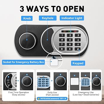 35L Security Safe Box, Home Safe with Fireproof Waterproof Bag, Anti-Theft Safety Box with Digital Keypad, Spare Keys, LED Light, Smart Alert System, Removable Shelf, 30D x 35W x 30H CM