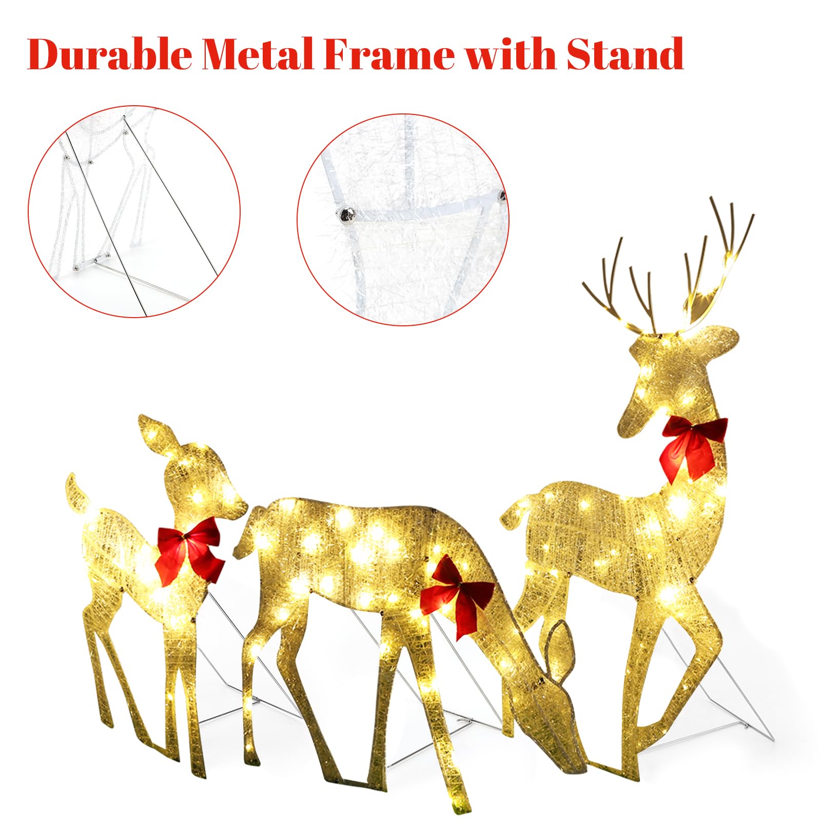 BomKra 3-Teiliges LED Rentier Familie Weihnachtsdeko 100er LED Rentiere Beleuchtet 2d Wasserdicht Weihnachtsbeleuchtung Aussen Für Außen Und Innen, Rasen, Wohnzimmer Party Dekorationv
